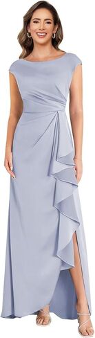 Pleated Mother of The Bride Dresses Cap Sleeve Satin Wedding Guest Dresses with Slit 2026 in Saudi Arabia