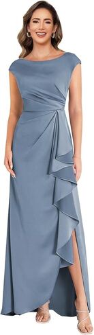Pleated Mother of The Bride Dresses Cap Sleeve Satin Wedding Guest Dresses with Slit 2026 in Saudi Arabia