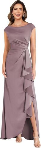 Pleated Mother of The Bride Dresses Cap Sleeve Satin Wedding Guest Dresses with Slit 2026 in Saudi Arabia