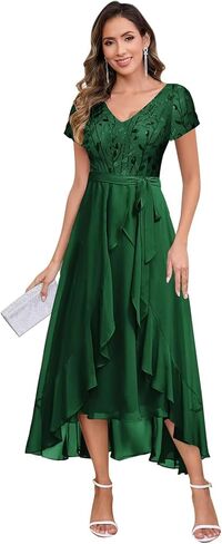 فساتين أم العروس بالترتر اللامع للنساء من الشيفون بطول الشاي على شكل حرف A فساتين سهرة رسمية in Kuwait