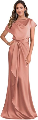 Cap Sleeve Mother of The Bride Dresses Mermaid Silk Satin Ruffle Long Formal Maxi Dresses for Women in Kuwait