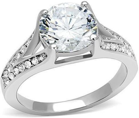 Gorgeous Cathedral Set Round Crystal CZ Engagement Ring, Channel Set Accents, Stainless Steel in Kuwait