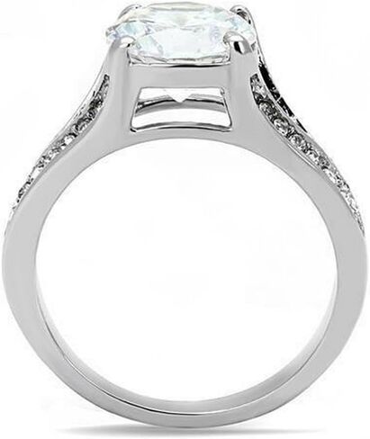 Gorgeous Cathedral Set Round Crystal CZ Engagement Ring, Channel Set Accents, Stainless Steel in Kuwait