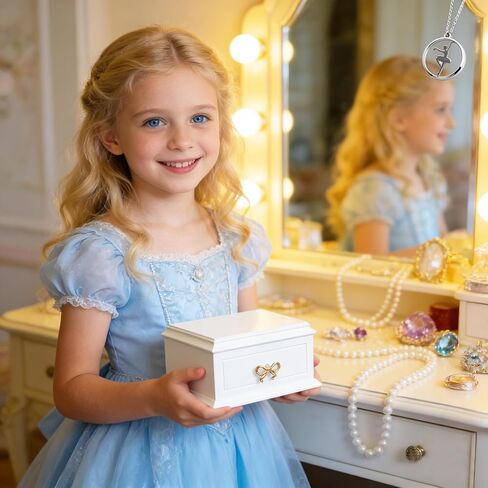 صندوق مجوهرات موسيقي خشبي أبيض مع راقصة الباليه الدوارة للفتيات والنساء، نغمة بحيرة البجع، هدايا لعيد الميلاد والعطلات، 7.5 × 5.5 × 4.1 بوصة in Kuwait