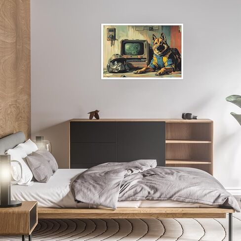 ECUASMR Fallout Inspired German Shepherd Companion Artwork Poster - Canvas Wall Art Decoration for Any Room - Power Armor Helmet Poster Print 12X16 in Unframed in Saudi Arabia