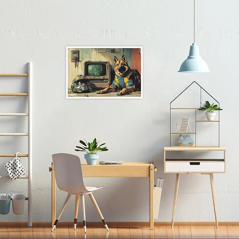 ECUASMR Fallout Inspired German Shepherd Companion Artwork Poster - Canvas Wall Art Decoration for Any Room - Power Armor Helmet Poster Print 12X16 in Unframed in Saudi Arabia