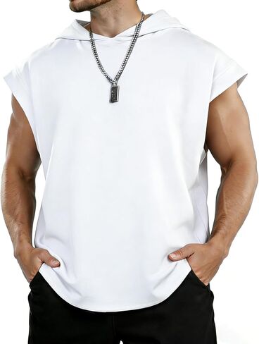 Men's Workout Hooded Tank Tops Bodybuilding Muscle T Shirt Gym Sport Sleeveless Hoodies in Saudi Arabia