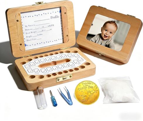 Tooth Fairy Tooth Holder, Handcrafted Natural Wood Storage Box with Fairy Gold Coin, Ideal for Baby Teeth Umbilical Cord Lanugo, Odorless Non-toxic Keepsake Organizer for Lost Teeth Preservation in Saudi Arabia