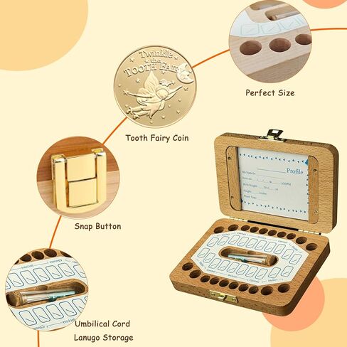 Tooth Fairy Tooth Holder, Handcrafted Natural Wood Storage Box with Fairy Gold Coin, Ideal for Baby Teeth Umbilical Cord Lanugo, Odorless Non-toxic Keepsake Organizer for Lost Teeth Preservation in Saudi Arabia