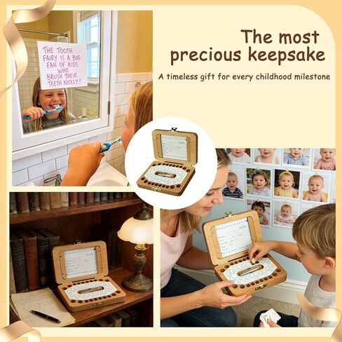 Tooth Fairy Tooth Holder, Handcrafted Natural Wood Storage Box with Fairy Gold Coin, Ideal for Baby Teeth Umbilical Cord Lanugo, Odorless Non-toxic Keepsake Organizer for Lost Teeth Preservation in Saudi Arabia