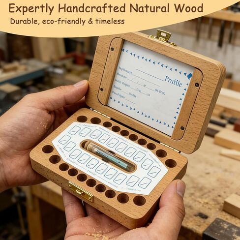 Tooth Fairy Tooth Holder, Handcrafted Natural Wood Storage Box with Fairy Gold Coin, Ideal for Baby Teeth Umbilical Cord Lanugo, Odorless Non-toxic Keepsake Organizer for Lost Teeth Preservation in Saudi Arabia