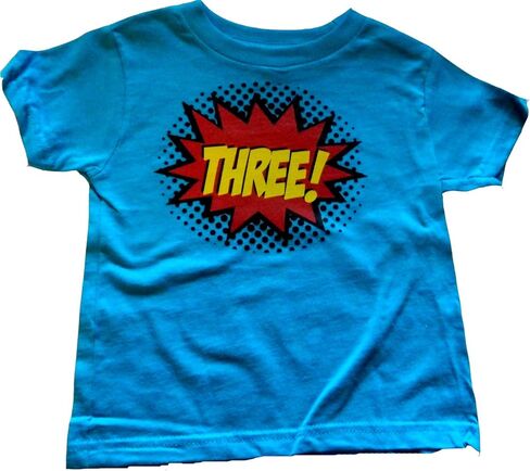 Custom Kingdom Boys Three Superhero Comic Book Hero 3rd Birthday Boy Shirt 3 Year Old Colorful Third Birthday T-Shirt in Kuwait