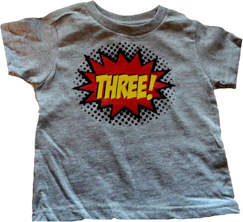 Custom Kingdom Boys Three Superhero Comic Book Hero 3rd Birthday Boy Shirt 3 Year Old Colorful Third Birthday T-Shirt in Saudi Arabia