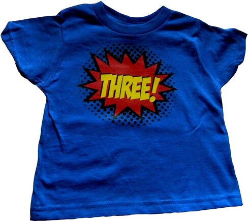 Custom Kingdom Boys Three Superhero Comic Book Hero 3rd Birthday Boy Shirt 3 Year Old Colorful Third Birthday T-Shirt in Saudi Arabia