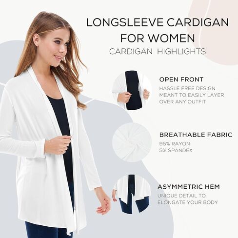 Azules Long Sleeve Open Front Cardigan for Women – Lightweight Rayon Sweater, Soft Flowy Layer for Casual or Dressy Outfits in Saudi Arabia