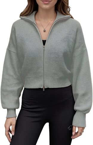 سترة صوفية نسائية منسوجة بتصميم عتيق، سويت شيرت بغطاء للرأس بسحاب مزدوج وسحاب Y2K لأزياء الخريف والشتاء in Kuwait