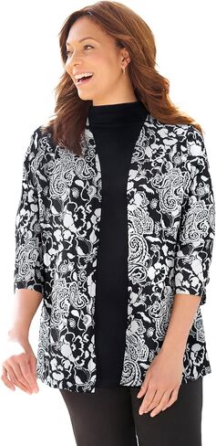 Women's Plus Size Suprema 3/4-Sleeve Cardigan in Saudi Arabia