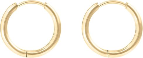 18K Gold Plated Huggie Hoop Earrings, Classic Round Waterproof Hoops, Hypoallergenic Stainless Steel, Lightweight Stackable Earrings for Women, Multiple Sizes in Saudi Arabia