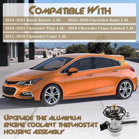 Upgrade Aluminium Engine Coolant Thermostat Housing Assembly, Compatible with Chevy Cruze 2011-2015, Limited 2016, Sonic 2012-2020, Trax 2013-2021, Buick Encore 2013-2021, Replace# 55579010 25200455 in Kuwait