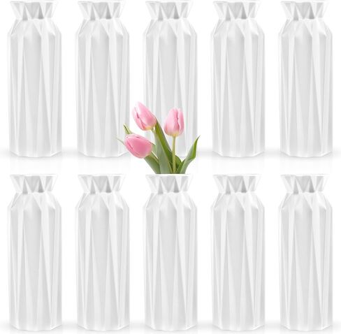 10 Pack Composite Plastic Flower Vase,8 Inch White Flower Vases,Floral Vases for Centerpieces,Unbreakable Flower Vases,Plastic Vases for Wedding Dinner Party Living Room Decor in Kuwait