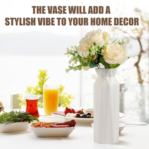 10 Pack Composite Plastic Flower Vase,8 Inch White Flower Vases,Floral Vases for Centerpieces,Unbreakable Flower Vases,Plastic Vases for Wedding Dinner Party Living Room Decor in Kuwait