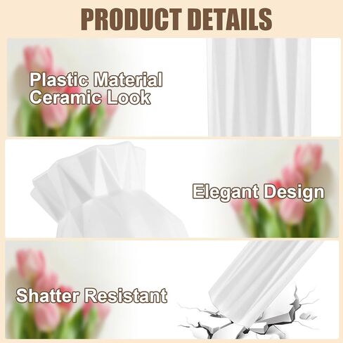 10 Pack Composite Plastic Flower Vase,8 Inch White Flower Vases,Floral Vases for Centerpieces,Unbreakable Flower Vases,Plastic Vases for Wedding Dinner Party Living Room Decor in Kuwait