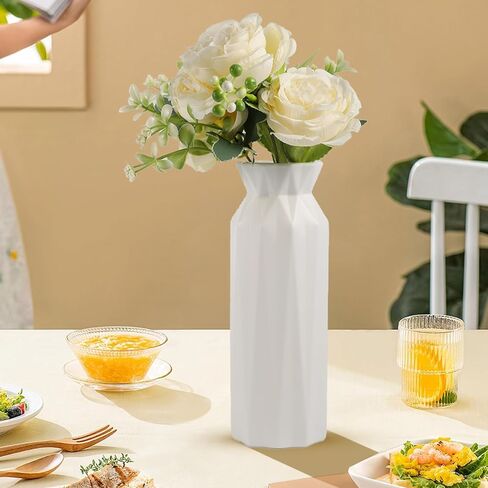 10 Pack Composite Plastic Flower Vase,8 Inch White Flower Vases,Floral Vases for Centerpieces,Unbreakable Flower Vases,Plastic Vases for Wedding Dinner Party Living Room Decor in Kuwait