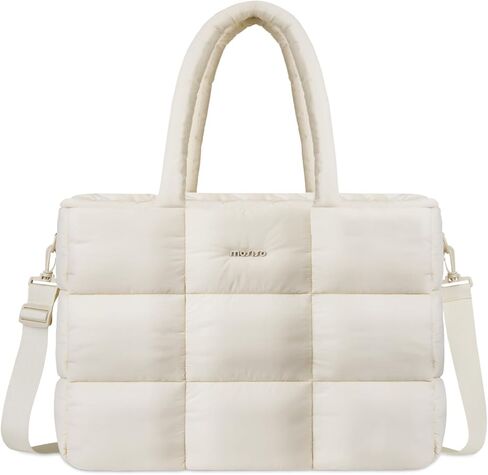 MOSISO Tote Bag for Women, 15.6 inch Lightweight Puffy Tote Bag with Laptop Compartment, 15-16 inch Large Capacity Quilted Shoulder Bag Handbag for Travel, Work, Gym, Office, Beige in Saudi Arabia