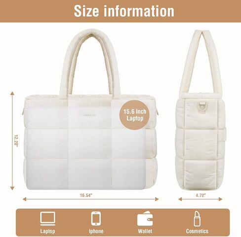 MOSISO Tote Bag for Women, 15.6 inch Lightweight Puffy Tote Bag with Laptop Compartment, 15-16 inch Large Capacity Quilted Shoulder Bag Handbag for Travel, Work, Gym, Office, Beige in Saudi Arabia
