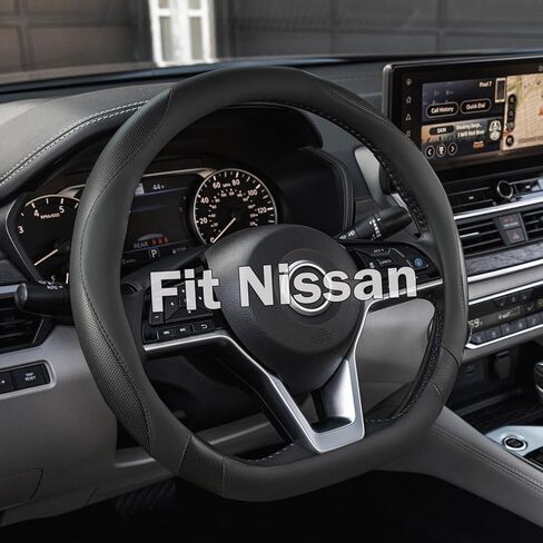 Flat Bottom Car Steering Wheel Cover for Nissan Rogue/Altima/Kicks/Maxima| Non-Slip Grip & D Shaped Design for Nissan Rogue Altima Kicks 14.5-15" Steering Wheels (Black-Standard Size) in Kuwait