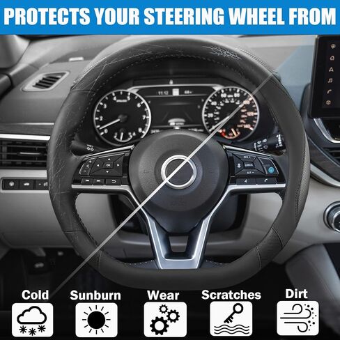 Flat Bottom Car Steering Wheel Cover for Nissan Rogue/Altima/Kicks/Maxima| Non-Slip Grip & D Shaped Design for Nissan Rogue Altima Kicks 14.5-15" Steering Wheels (Black-Standard Size) in Saudi Arabia