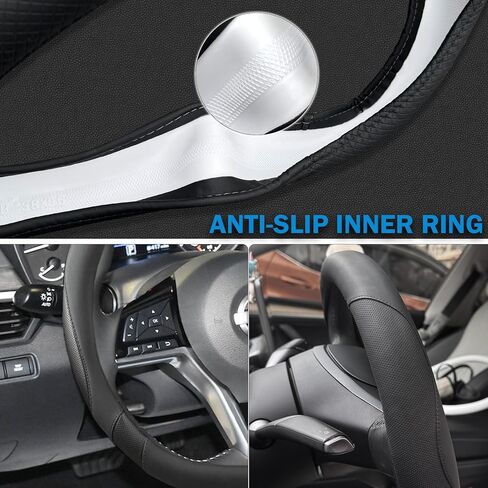 Flat Bottom Car Steering Wheel Cover for Nissan Rogue/Altima/Kicks/Maxima| Non-Slip Grip & D Shaped Design for Nissan Rogue Altima Kicks 14.5-15" Steering Wheels (Black-Standard Size) in Saudi Arabia