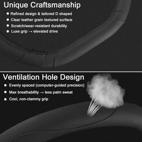 Flat Bottom Car Steering Wheel Cover for Nissan Rogue/Altima/Kicks/Maxima| Non-Slip Grip & D Shaped Design for Nissan Rogue Altima Kicks 14.5-15" Steering Wheels (Black-Standard Size) in Saudi Arabia
