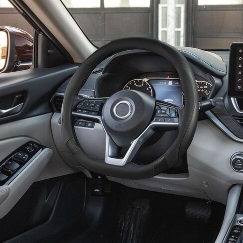 Flat Bottom Car Steering Wheel Cover for Nissan Rogue/Altima/Kicks/Maxima| Non-Slip Grip & D Shaped Design for Nissan Rogue Altima Kicks 14.5-15" Steering Wheels (Black-Standard Size) in Saudi Arabia