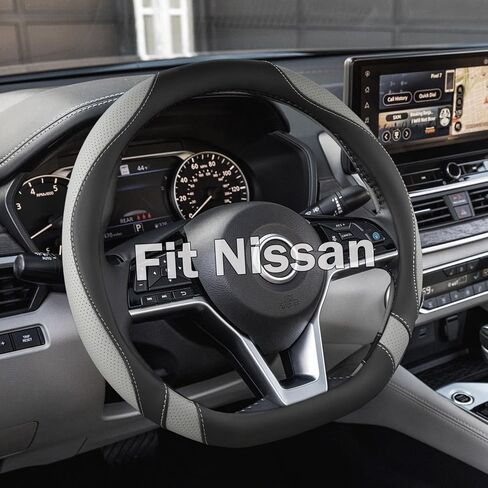 Flat Bottom Car Steering Wheel Cover for Nissan Rogue/Altima/Kicks/Maxima| Non-Slip Grip & D Shaped Design for Nissan Rogue Altima Kicks 14.5-15" Steering Wheels (Black-Standard Size) in Saudi Arabia