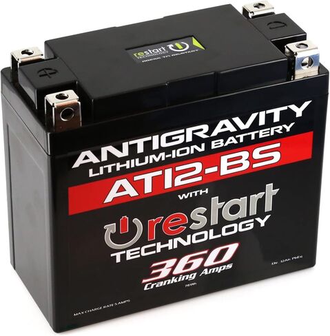 Antigravity AT12BS-RS Lithium Ion Battery with BMS and Re-Start Technology - 360cca 2.3 Pounds 12Ah Lightweight Motorcycle Battery - Replaces YTZ10S - YTZ12 - YTZ14 - YTX9 - YTX7A-BS - YT12A-BS in Saudi Arabia