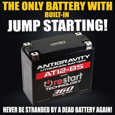 Antigravity AT12BS-RS Lithium Ion Battery with BMS and Re-Start Technology - 360cca 2.3 Pounds 12Ah Lightweight Motorcycle Battery - Replaces YTZ10S - YTZ12 - YTZ14 - YTX9 - YTX7A-BS - YT12A-BS in Saudi Arabia