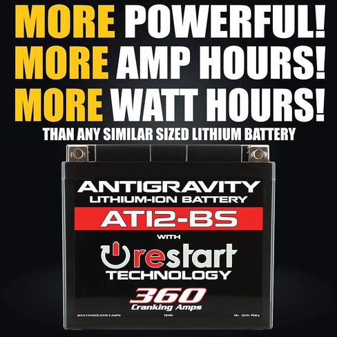 Antigravity AT12BS-RS Lithium Ion Battery with BMS and Re-Start Technology - 360cca 2.3 Pounds 12Ah Lightweight Motorcycle Battery - Replaces YTZ10S - YTZ12 - YTZ14 - YTX9 - YTX7A-BS - YT12A-BS in Saudi Arabia