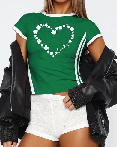 قميص عيد القديس باتريك للنساء قصير: قميص Lucky Shirt St Paddy تي شيرت أيرلندي بأكمام قصيرة وقمصان شامروك in Kuwait