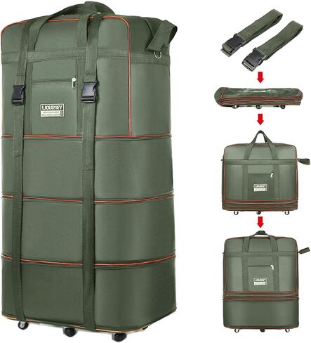 حقيبة سفر قابلة للطي والنشر، حقيبة أمتعة كبيرة السعة قابلة للتمديد، حقيبة بعجلات دوارة، حقيبة سفر خفيفة الوزن مقاومة للماء وقابلة للطي، حقيبة أمتعة للرجال والنساء (أسود) in Kuwait