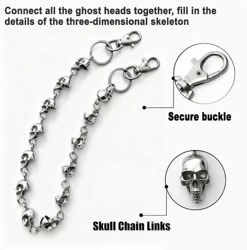 23.6-in Skull Sword Chain,Gothic Biker Trousers Chain with Alloy Skull for Men Women, Edgy Wallet Belt Accessory for Jeans in Saudi Arabia