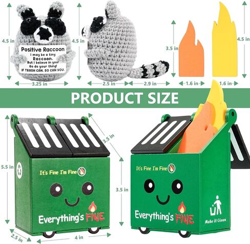320Pcs Funny Sticky Notes Flame Note Cards with Desk Dumpster Fire Sticky Note Holder & Tiny Emotional Support Crochet Raccoon Plush Funny Office Supplies for Coworker Teacher Women Men (Black) in Saudi Arabia