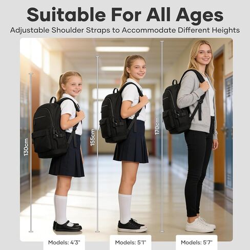 School Bag, Water Resistant School Backpack for Teen Girls Boys, 14 Inch Laptop Backpack for Women Men, Durable Lightweight Bookbag for Middle High School & College, Travel Daypack, Black in Kuwait