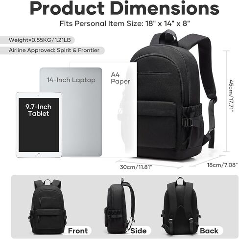 School Bag, Water Resistant School Backpack for Teen Girls Boys, 14 Inch Laptop Backpack for Women Men, Durable Lightweight Bookbag for Middle High School & College, Travel Daypack, Black in Kuwait