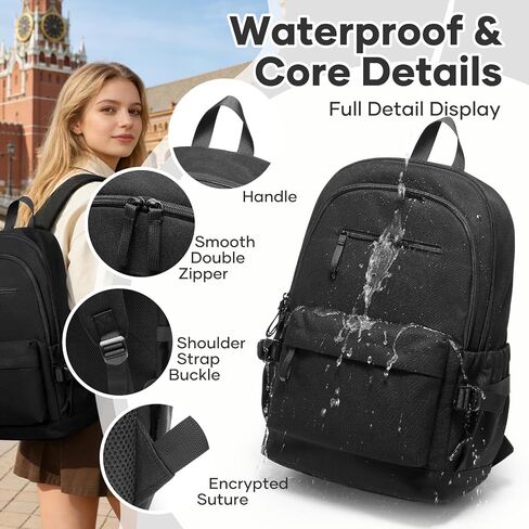 School Bag, Water Resistant School Backpack for Teen Girls Boys, 14 Inch Laptop Backpack for Women Men, Durable Lightweight Bookbag for Middle High School & College, Travel Daypack, Black in Kuwait