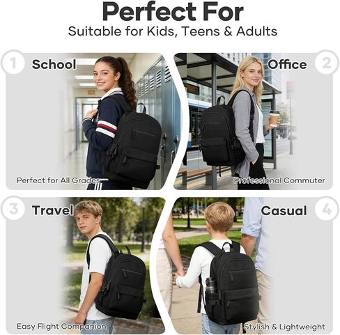 School Bag, Water Resistant School Backpack for Teen Girls Boys, 14 Inch Laptop Backpack for Women Men, Durable Lightweight Bookbag for Middle High School & College, Travel Daypack, Black in Kuwait