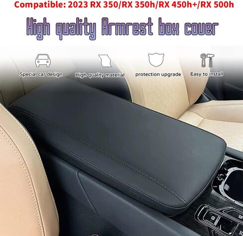 Custom Interior Accessories for 2023 Lexus RX 350 RX 350h RX 450h+ RX 500h Leather Center Armrest Box Cover Armrest Cushion Central Armrest Protector Pad(Black with Black Stitching) in Kuwait