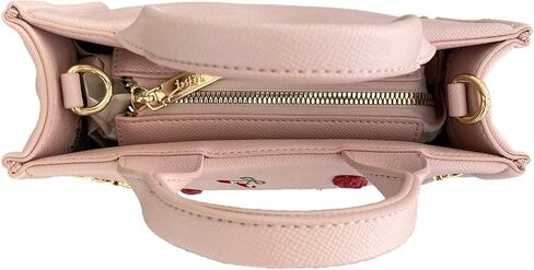 Betsey Johnson XO Nora Textured Blush Faux Leather 3D Red Roses, Gold Tone Bows, XOX Betsey Heart & Insignia with 3D & Embroidered Cherries Detail SMALL Top Handle Tote Shoulder Bag Handbag in Saudi Arabia