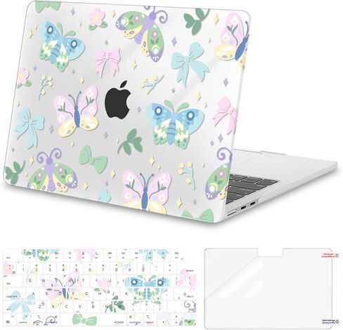 حافظة MOSISO متوافقة مع جهاز MacBook Air 13 بوصة 2026 2025 2024-2022 M4 A3240 M3 A3113 M2 A2681، غطاء صلب من البلاستيك وغطاء لوحة مفاتيح وواقي شاشة لجهاز MacBook Air 13.6 بوصة، فراشات رسم in Saudi Arabia
