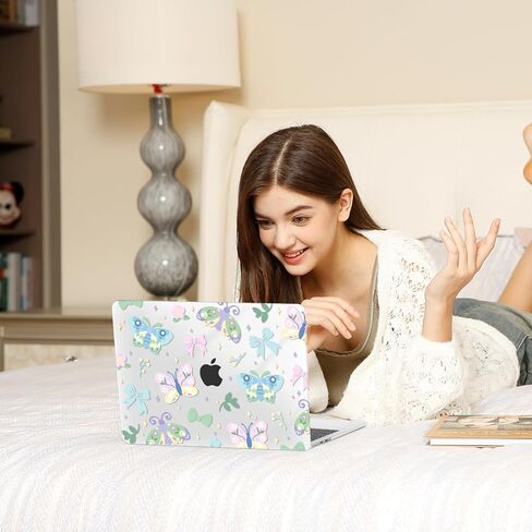 حافظة MOSISO متوافقة مع جهاز MacBook Air 13 بوصة 2026 2025 2024-2022 M4 A3240 M3 A3113 M2 A2681، غطاء صلب من البلاستيك وغطاء لوحة مفاتيح وواقي شاشة لجهاز MacBook Air 13.6 بوصة، فراشات رسم in Saudi Arabia